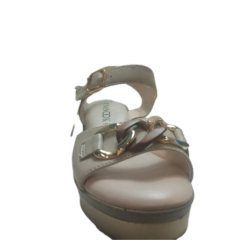 Sandali Donna Vera Pelle Nanook Triscari 1922 Zeppa 6 cm Beige Memory Comfort El