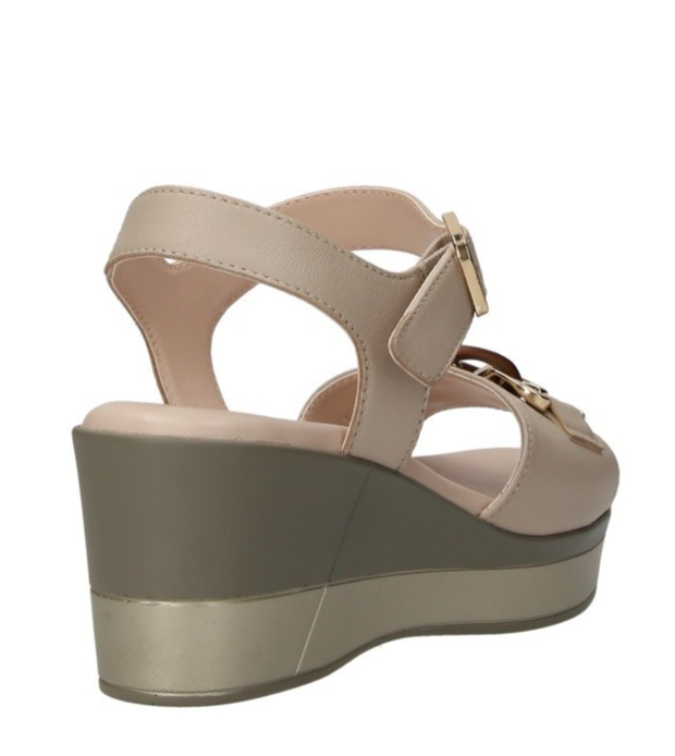 Sandali Donna Vera Pelle Nanook Triscari 1922 Zeppa 6 cm Beige Memory Comfort El
