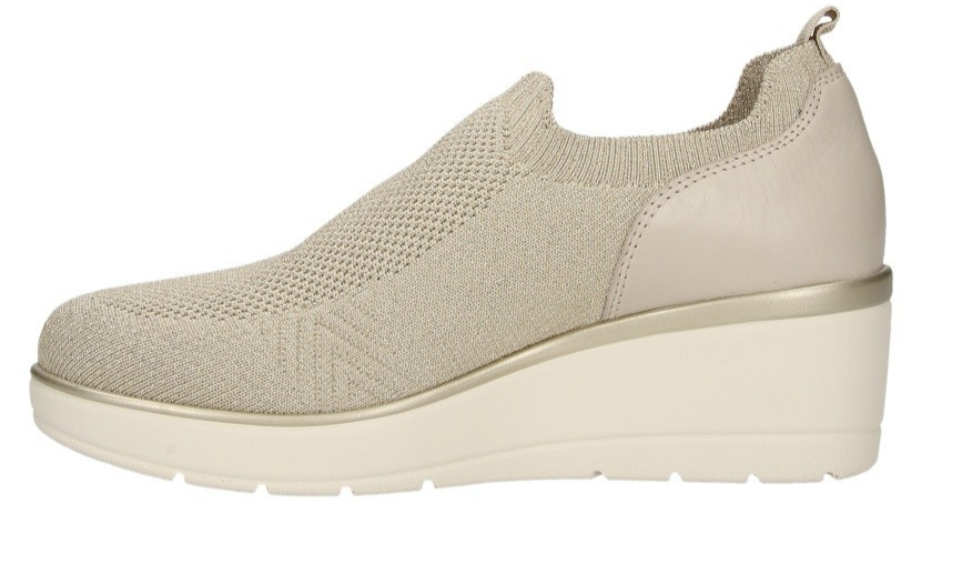 scarpa donna senza lacci in tessuto elasticizzato beg con seppa 6 cm