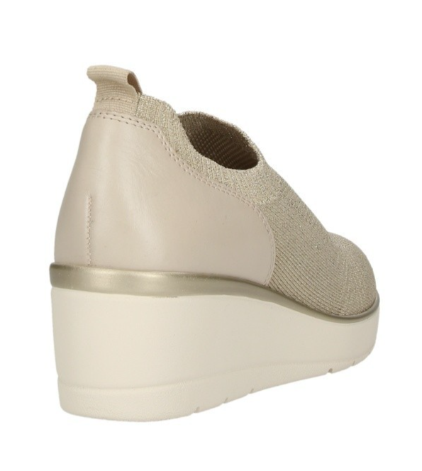 scarpa donna senza lacci in tessuto elasticizzato beg con seppa 6 cm