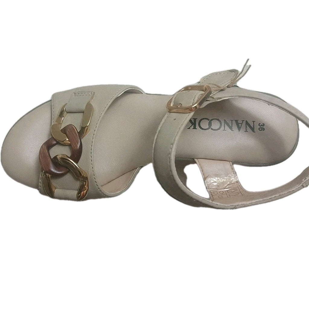 Sandali Donna Vera Pelle Nanook Triscari 1922 Zeppa 6 cm Beige Memory Comfort El