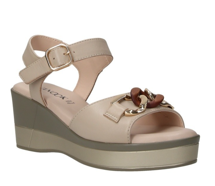 Sandali Donna Vera Pelle Nanook Triscari 1922 Zeppa 6 cm Beige Memory Comfort El