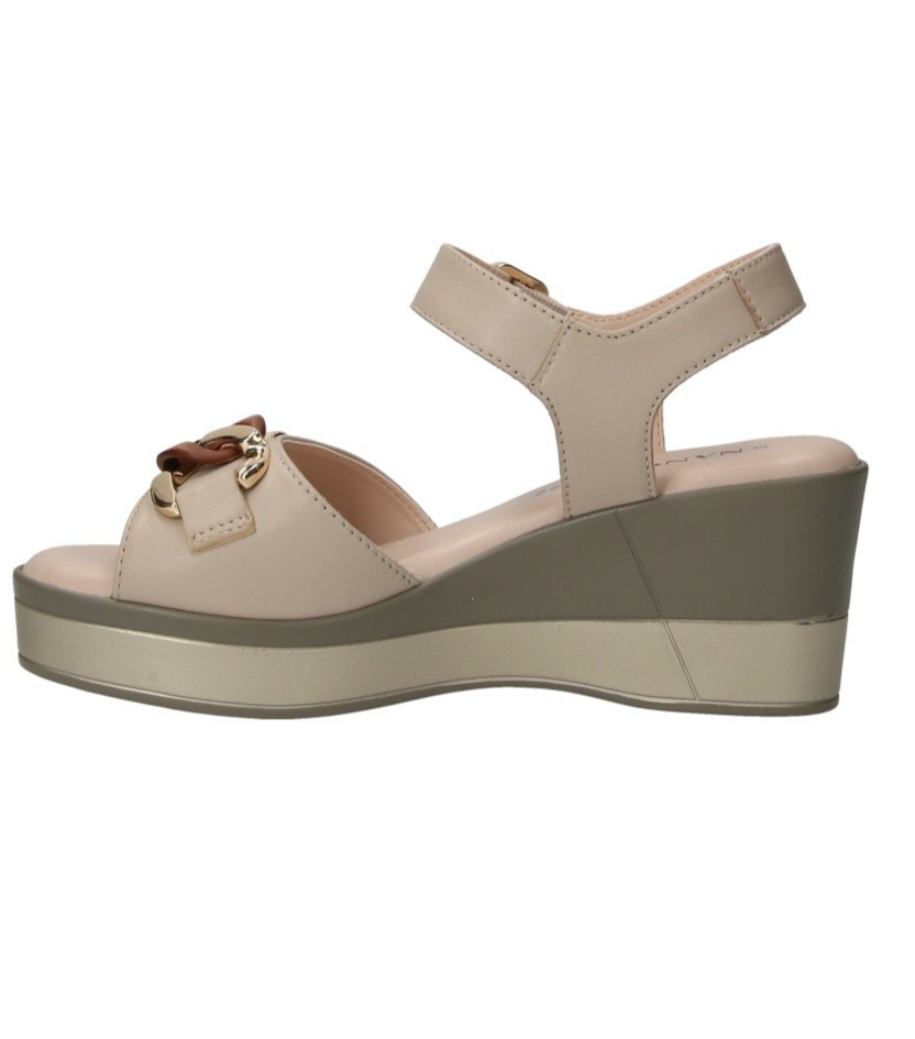Sandali Donna Vera Pelle Nanook Triscari 1922 Zeppa 6 cm Beige Memory Comfort El