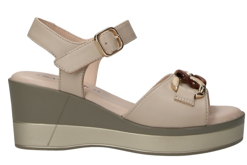 Sandali Donna Vera Pelle Nanook Triscari 1922 Zeppa 6 cm Beige Memory Comfort El