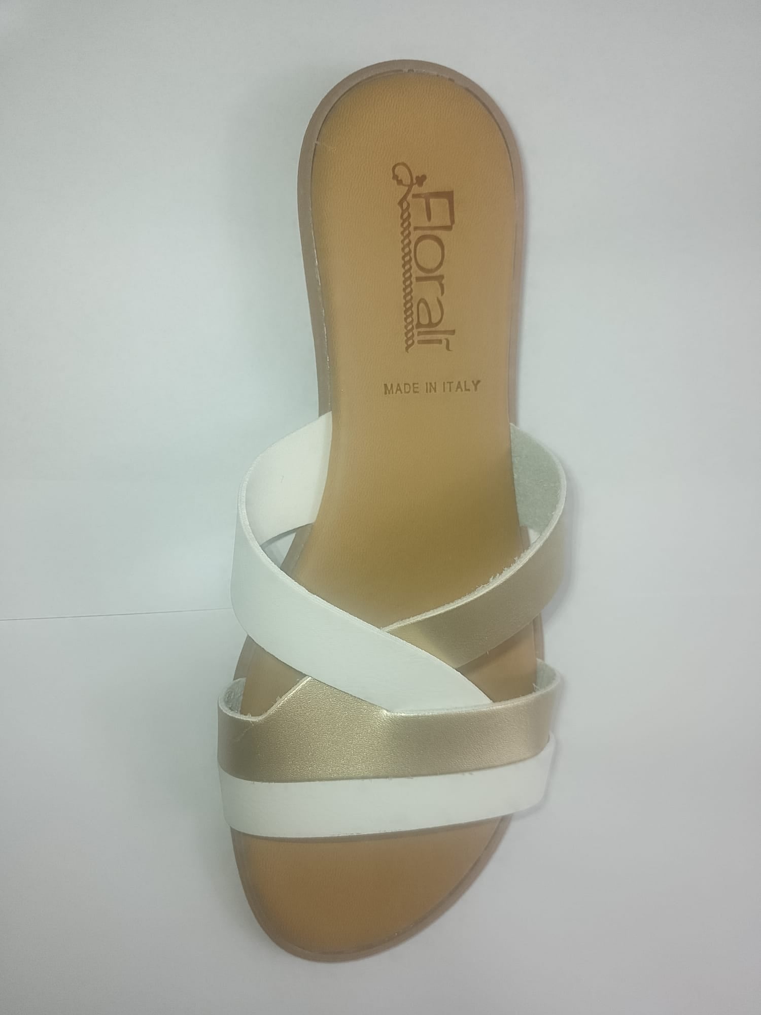 Ciabattina Donna Tacco Basso – Tomaia Bianco & Platino, Memory Foam | Made in Italy