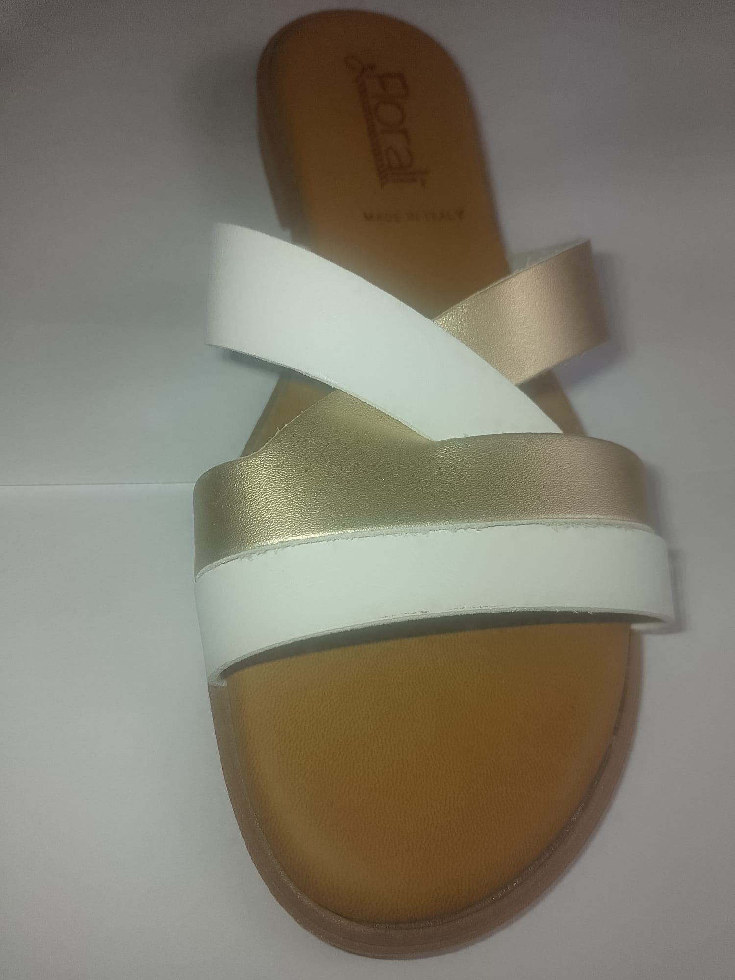 Ciabattina Donna Tacco Basso – Tomaia Bianco & Platino, Memory Foam | Made in Italy