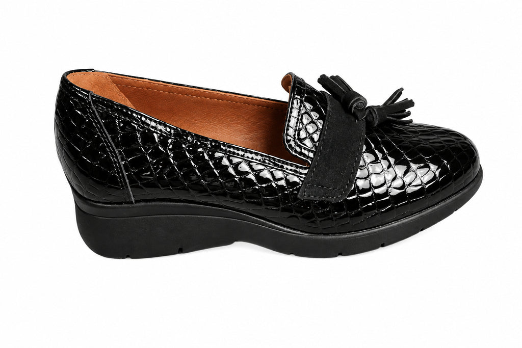 scarpina zeppa nero cocco con zeppa da donna marca stiledivita art 9086