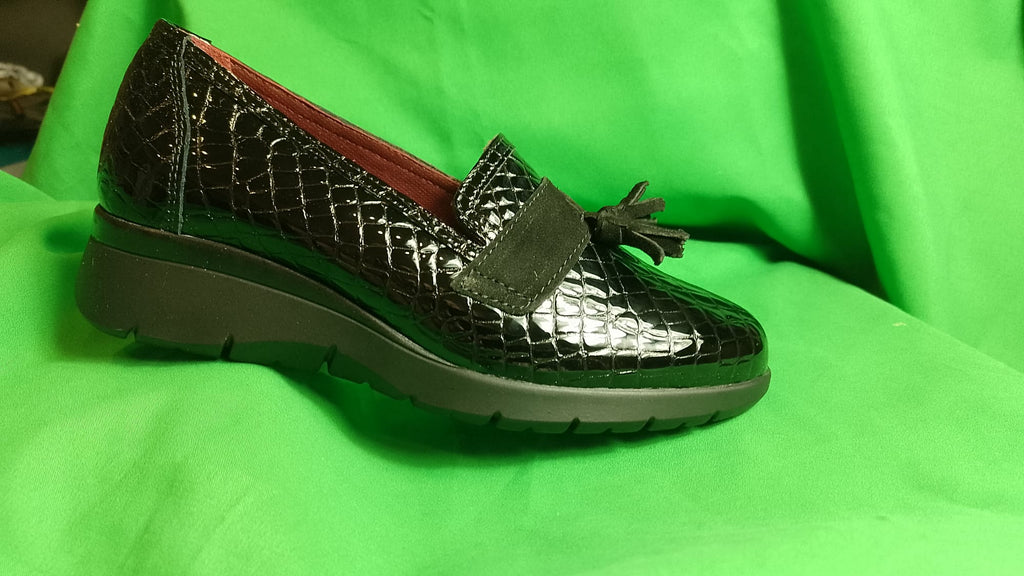 scarpina zeppa nero cocco con zeppa da donna marca stiledivita art 9086