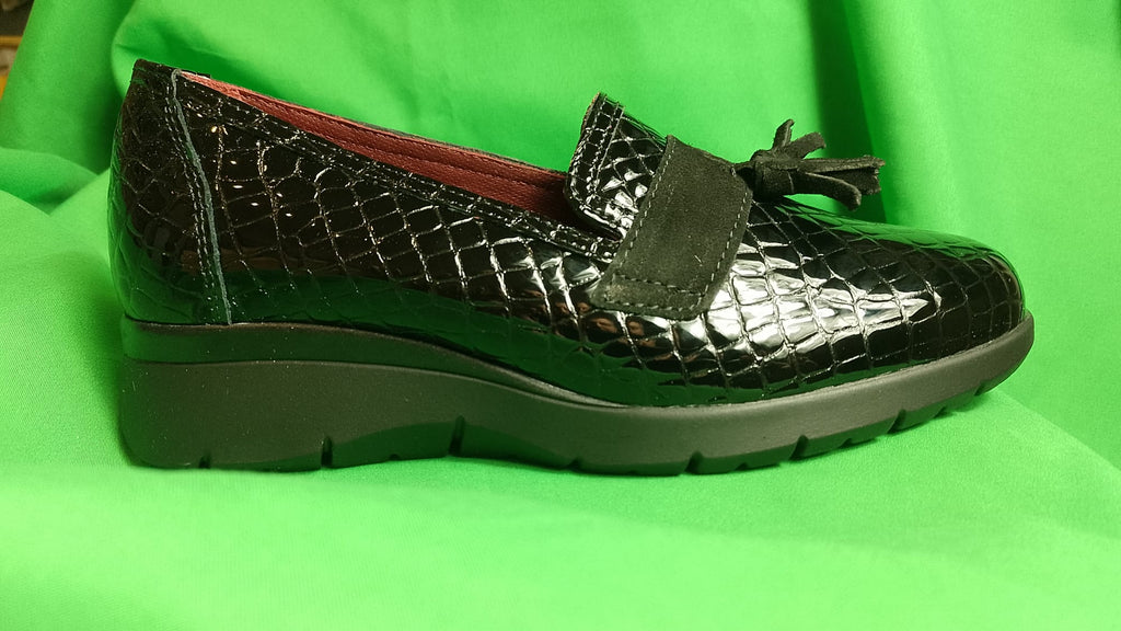 scarpina zeppa nero cocco con zeppa da donna marca stiledivita art 9086