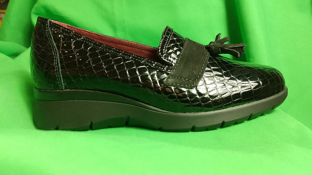 scarpina zeppa nero cocco con zeppa da donna marca stiledivita art 9086