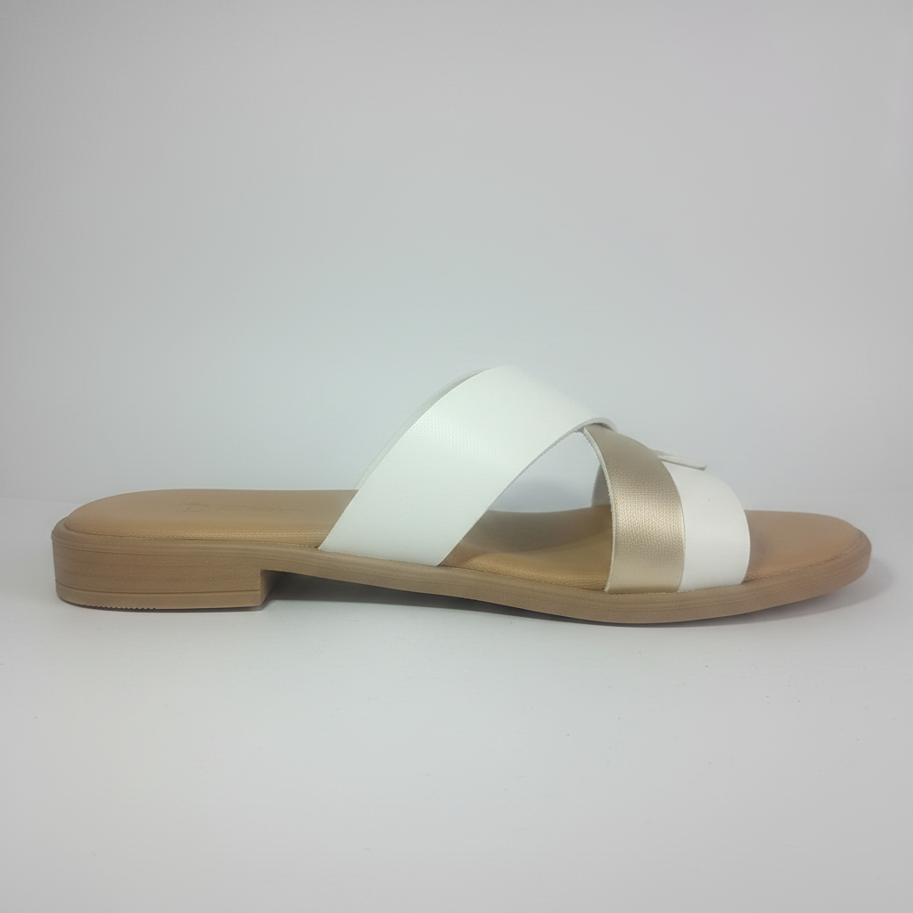 Ciabattina Donna Tacco Basso – Tomaia Bianco & Platino, Memory Foam | Made in Italy