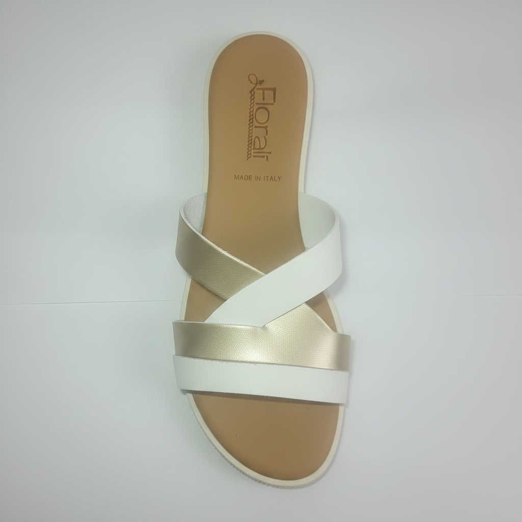 Ciabattina Donna Tacco Basso – Tomaia Bianco & Platino, Memory Foam | Made in Italy