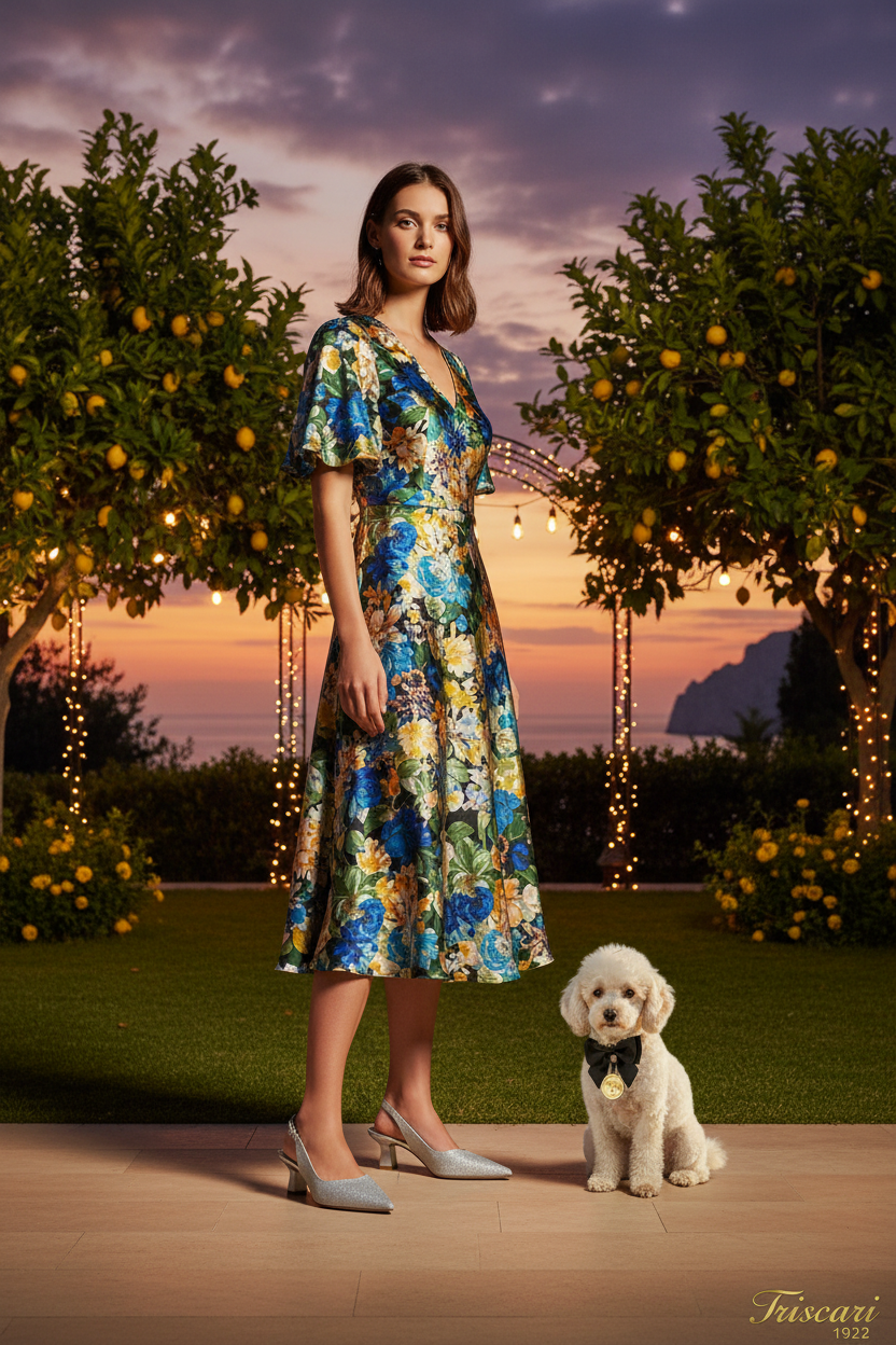 Donna in giardino siciliano con slingback silver