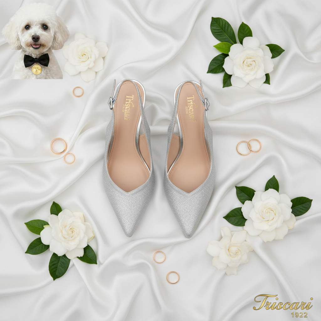 Flat lay slingback silver con gardenie