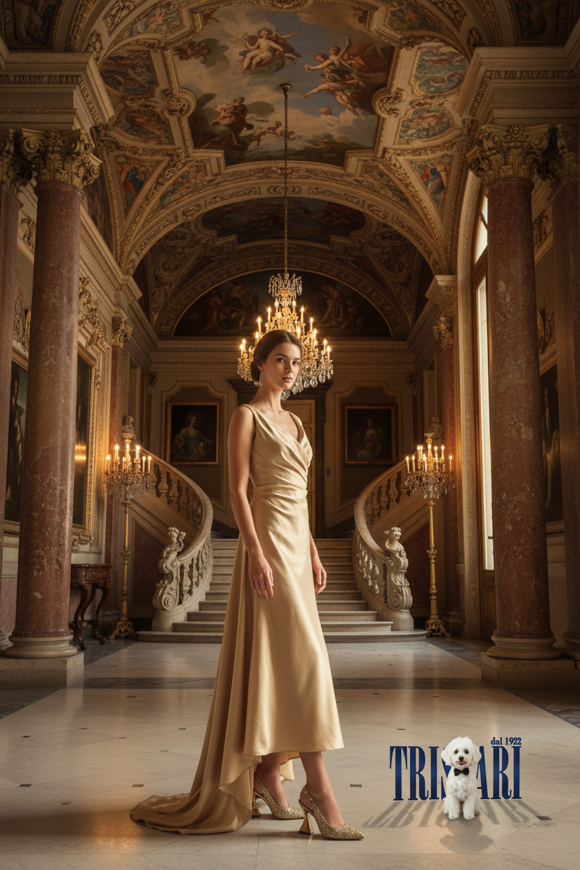 Donna elegante in palazzo barocco siciliano con Slingback 48825 Gold