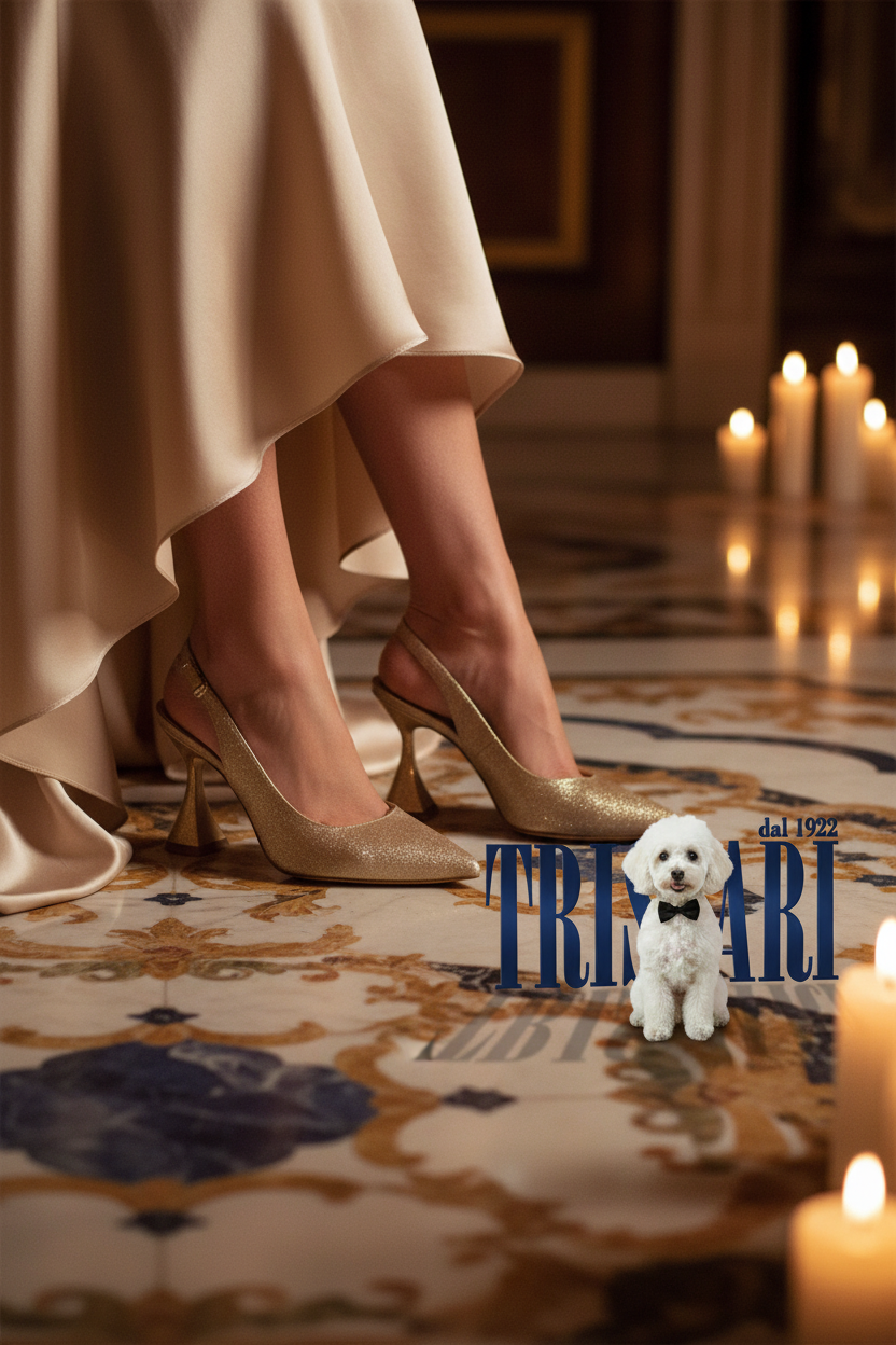 Dettaglio scarpa su marmo barocco - Slingback 48825 Gold