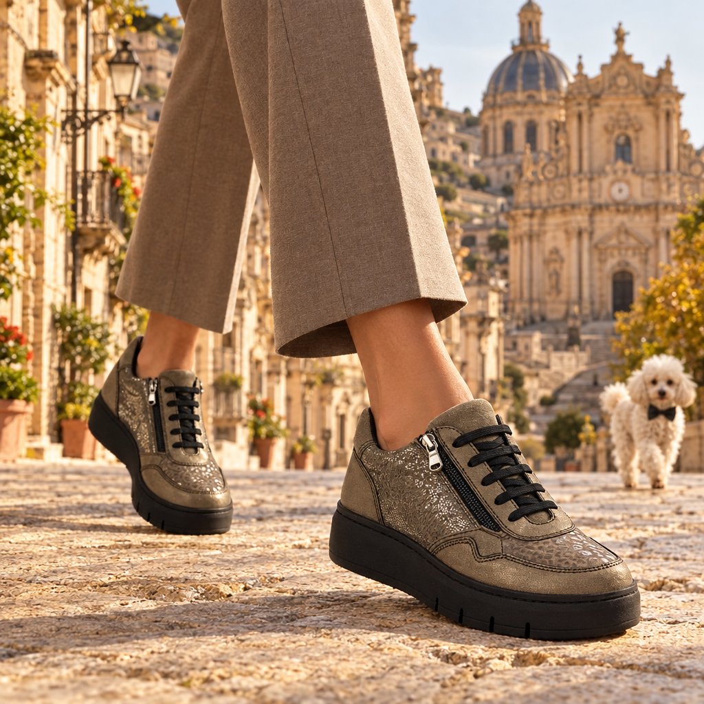 Sneakers donna Stile di Vita 9137 taupe bronzo con plantare estraibile