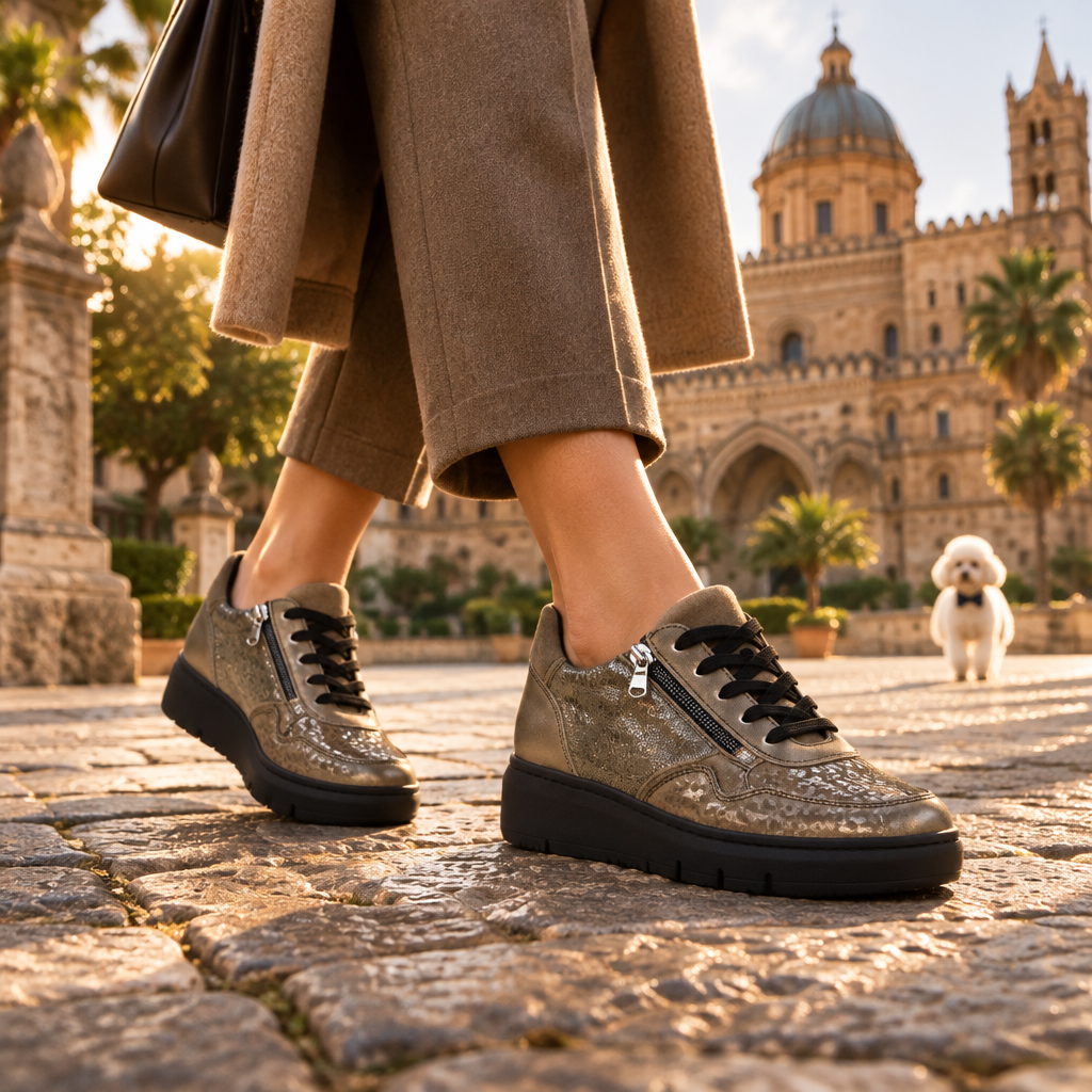 Sneakers donna Stile di Vita 9137 taupe bronzo con plantare estraibile